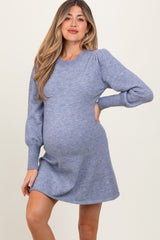 PinkBlush Light Blue Knit Bubble Sleeve Maternity Mini Dress
