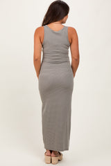 PinkBlush Olive Striped Button Front Sleeveless Maternity Maxi Dress