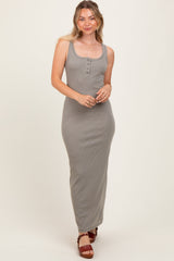 PinkBlush Olive Striped Button Front Sleeveless Maternity Maxi Dress