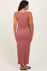 PinkBlush Burgundy Striped Button Front Sleeveless Maternity Maxi Dress