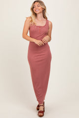 PinkBlush Burgundy Striped Button Front Sleeveless Maternity Maxi Dress