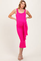 PinkBlush Fuchsia Ribbed Front Tie Sleeveless Maternity Midi Dress