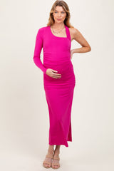 PinkBlush Fuchsia Asymmetric Sleeve Open Back Maternity Maxi Dress