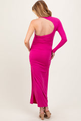 PinkBlush Fuchsia Asymmetric Sleeve Open Back Maternity Maxi Dress