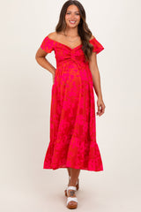 PinkBlush Red Multi Smocked Top Maternity Maxi Dress