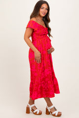 PinkBlush Red Multi Smocked Top Maternity Maxi Dress