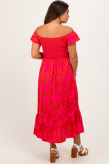 PinkBlush Red Multi Smocked Top Maternity Maxi Dress