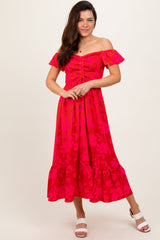 PinkBlush Red Multi Smocked Top Maternity Maxi Dress
