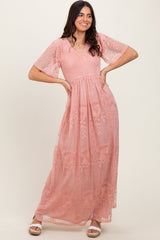 PinkBlush Pink Smocked Top Lace Maternity Maxi Dress