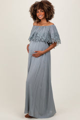 PinkBlush Sage Lace Off Shoulder Maternity Maxi Dress