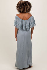 PinkBlush Sage Lace Off Shoulder Maternity Maxi Dress