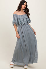 PinkBlush Sage Lace Off Shoulder Maternity Maxi Dress