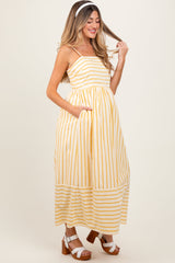 PinkBlush Yellow Striped Sleeveless Maternity Maxi Dress