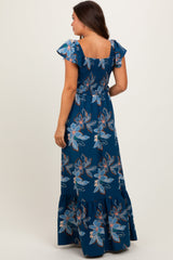 PinkBlush Navy Floral Smocked Cinched Top Maternity Maxi Dress
