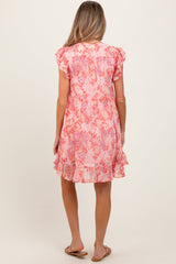 PinkBlush Pink Floral Chiffon Ruffle Short Sleeve Maternity Dress