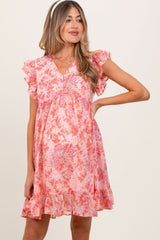 PinkBlush Pink Floral Chiffon Ruffle Short Sleeve Maternity Dress