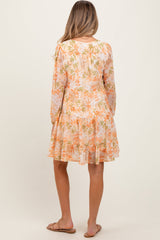 PinkBlush Orange Floral Chiffon Babydoll Long Sleeve Maternity Dress