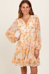 PinkBlush Orange Floral Chiffon Babydoll Long Sleeve Maternity Dress