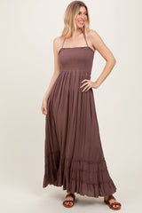 PinkBlush Mocha Smocked Woven Maternity Maxi Dress
