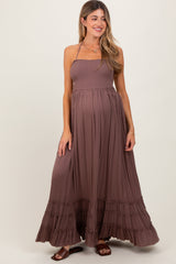 PinkBlush Mocha Smocked Woven Maternity Maxi Dress