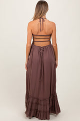PinkBlush Mocha Smocked Woven Maternity Maxi Dress