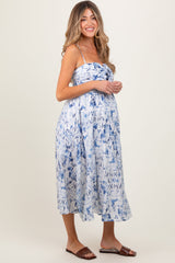 PinkBlush Blue Adjustable Strap Tie Front Maternity Midi Dress