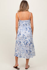 PinkBlush Blue Adjustable Strap Tie Front Maternity Midi Dress