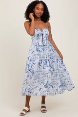 PinkBlush Blue Adjustable Strap Tie Front Maternity Midi Dress