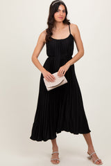 PinkBlush Black Pleated Sash Tie Maternity Midi Dress