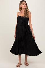 PinkBlush Black Pleated Sash Tie Maternity Midi Dress