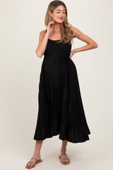 PinkBlush Black Pleated Sash Tie Maternity Midi Dress