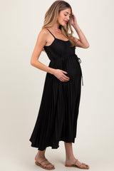 PinkBlush Black Pleated Sash Tie Maternity Midi Dress