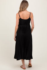 PinkBlush Black Pleated Sash Tie Maternity Midi Dress