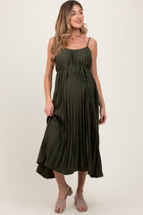PinkBlush Olive Pleated Sash Tie Maternity Midi Dress