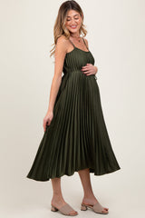 PinkBlush Olive Pleated Sash Tie Maternity Midi Dress