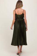 PinkBlush Olive Pleated Sash Tie Maternity Midi Dress