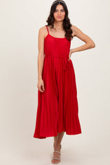 PinkBlush Red Pleated Sash Tie Maternity Midi Dress