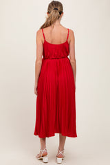 PinkBlush Red Pleated Sash Tie Maternity Midi Dress