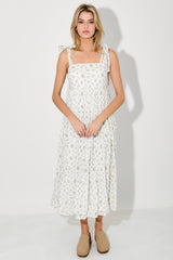PinkBlush Light Yellow Floral Shoulder Tie Maternity Midi Dress