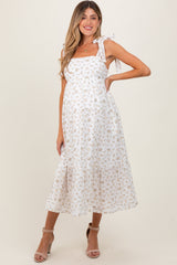 PinkBlush Light Yellow Floral Shoulder Tie Maternity Midi Dress