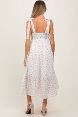 PinkBlush Light Yellow Floral Shoulder Tie Maternity Midi Dress