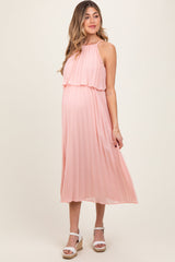 PinkBlush Pink Pleated Woven Maternity Midi Dress