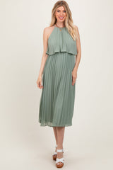 PinkBlush Light Olive Pleated Woven Maternity Midi Dress
