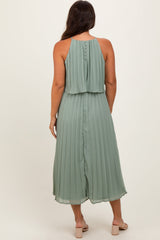 PinkBlush Light Olive Pleated Woven Maternity Midi Dress