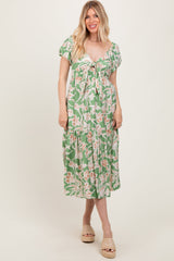 PinkBlush Green Floral Front Tie Maternity Midi Dress