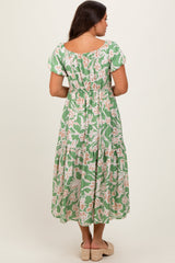 PinkBlush Green Floral Front Tie Maternity Midi Dress