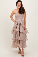 PinkBlush Beige Layered Maternity Maxi Dress