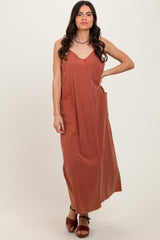 PinkBlush Rust V-Neck Overall Maternity Midi Dress