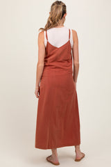 PinkBlush Rust V-Neck Overall Maternity Midi Dress