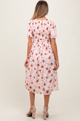 PinkBlush Light Pink Floral Smocked V-Neck Maternity Midi Dress